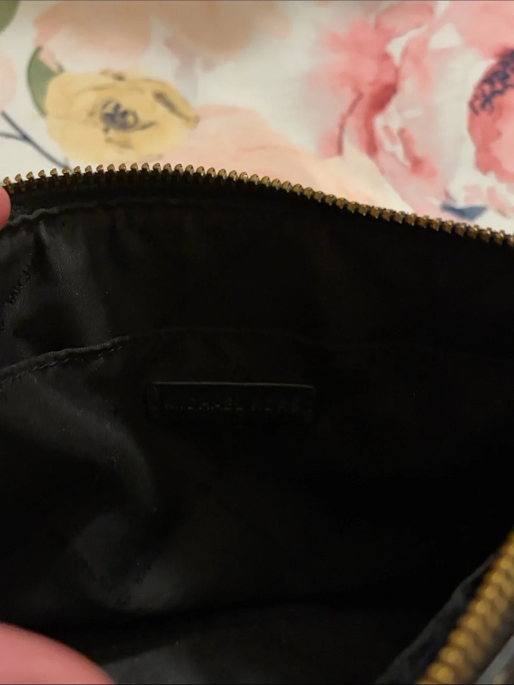Michael Kors Black Leather Crossbody with Gold Chain Accent